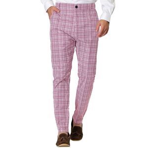 Dress Plaid Pants Flat Front Printed Business Check Trousers Pink